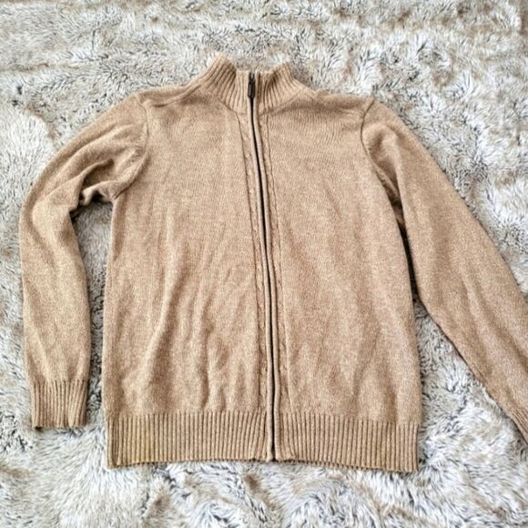 Oscar de la Renta Other - Oscar De La Renta Full Zip Closure Sherpa Lined Mock Neck Tan Sweater Size Large